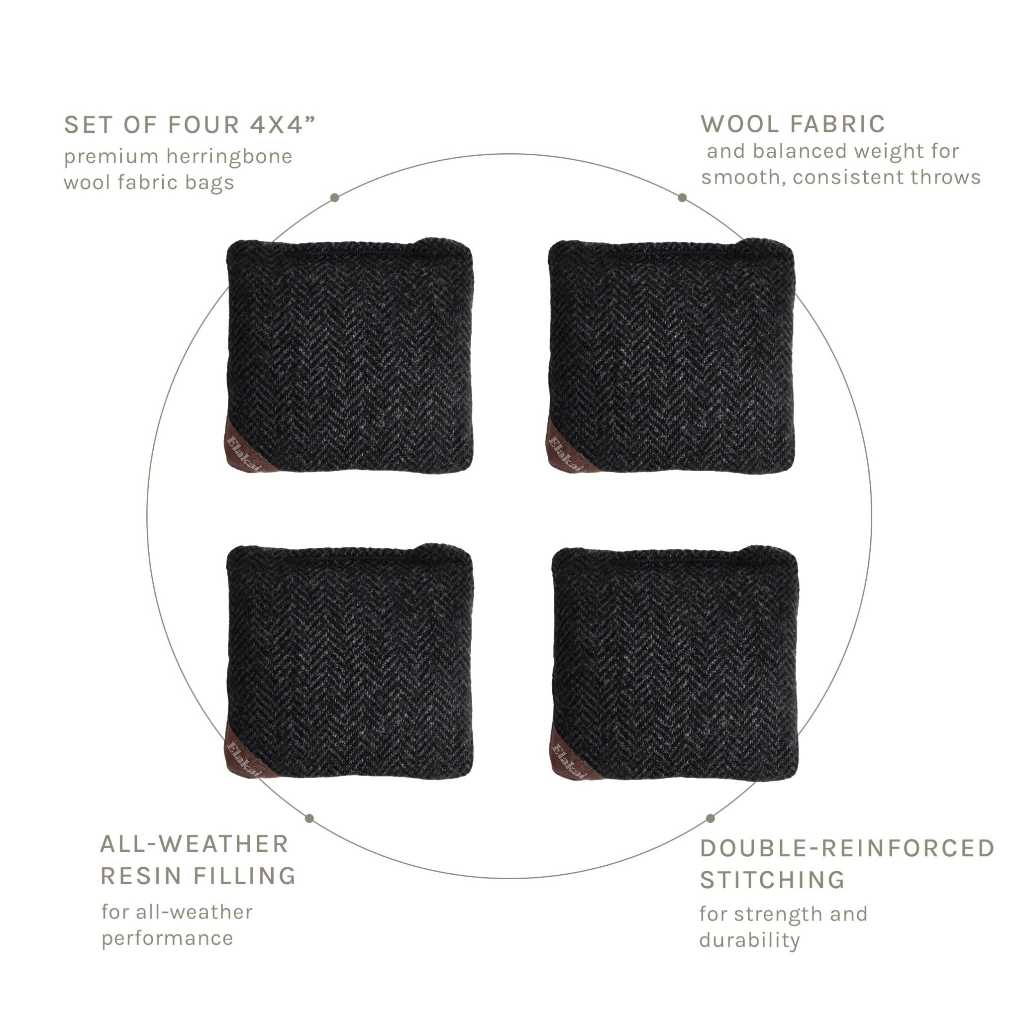 Elakai 4-in Travel Herringbone Cornhole Bags | Premium All-Weather Collection | Heirloom Boulevard