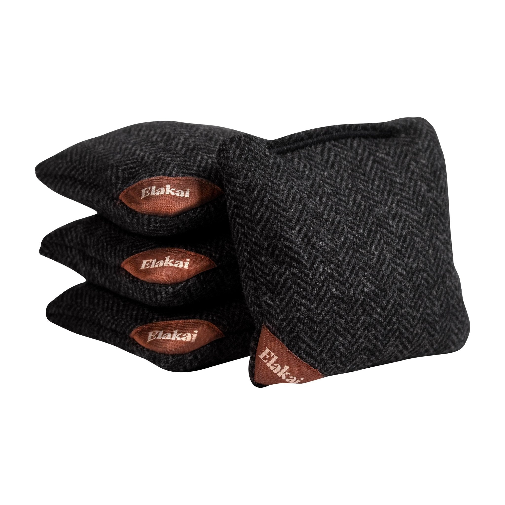 Elakai 4-in Travel Herringbone Cornhole Bags | Premium All-Weather Collection Black | Heirloom Boulevard