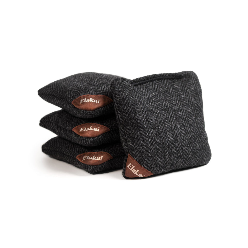 Elakai 4-in Travel Herringbone Cornhole Bags | Premium All-Weather Collection Black | Heirloom Boulevard