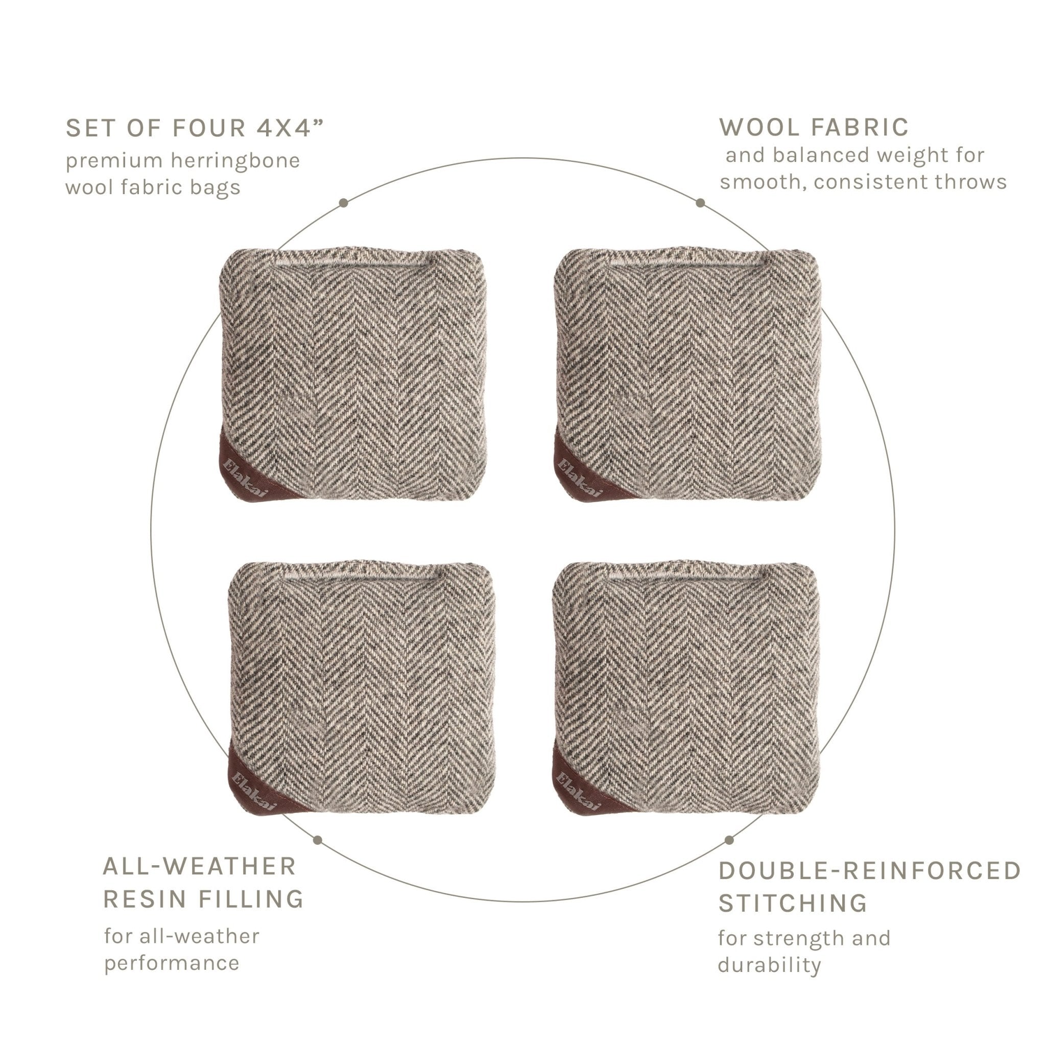 Elakai 4-in Travel Herringbone Cornhole Bags | Premium All-Weather Collection | Heirloom Boulevard