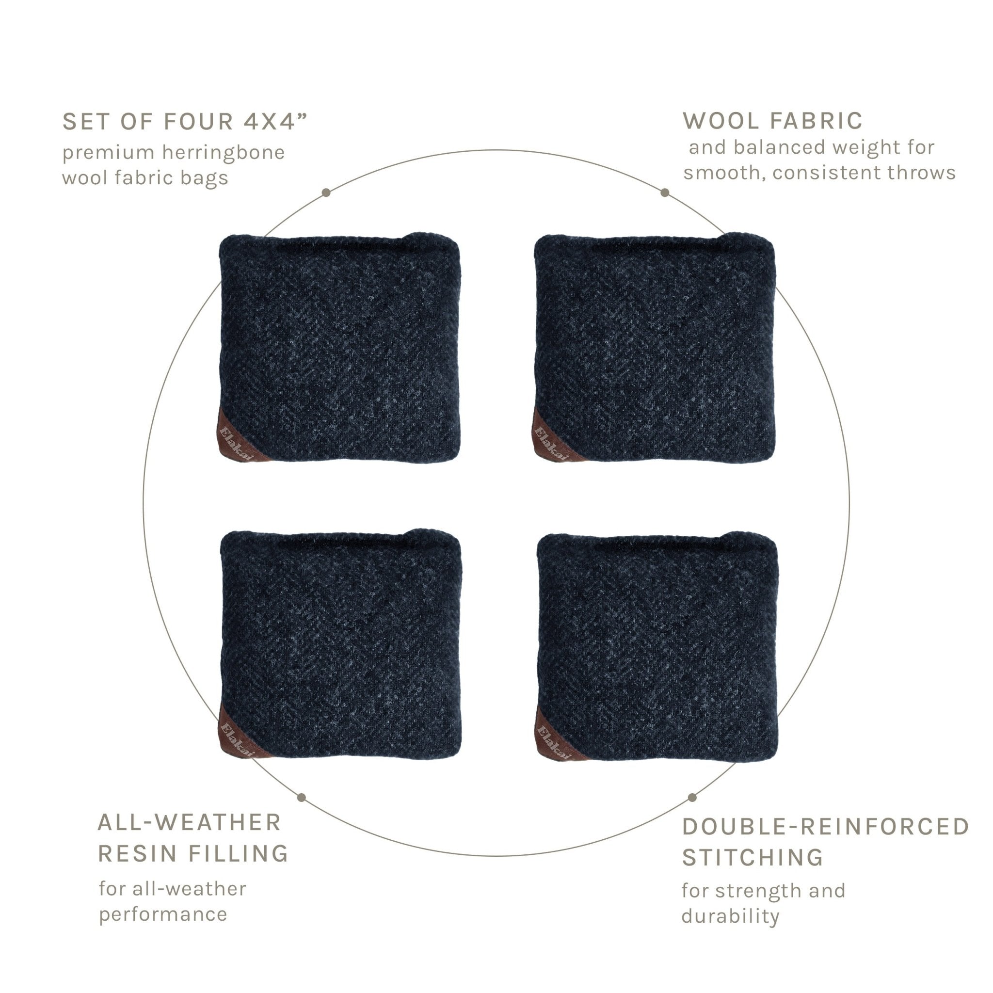Elakai 4-in Travel Herringbone Cornhole Bags | Premium All-Weather Collection | Heirloom Boulevard