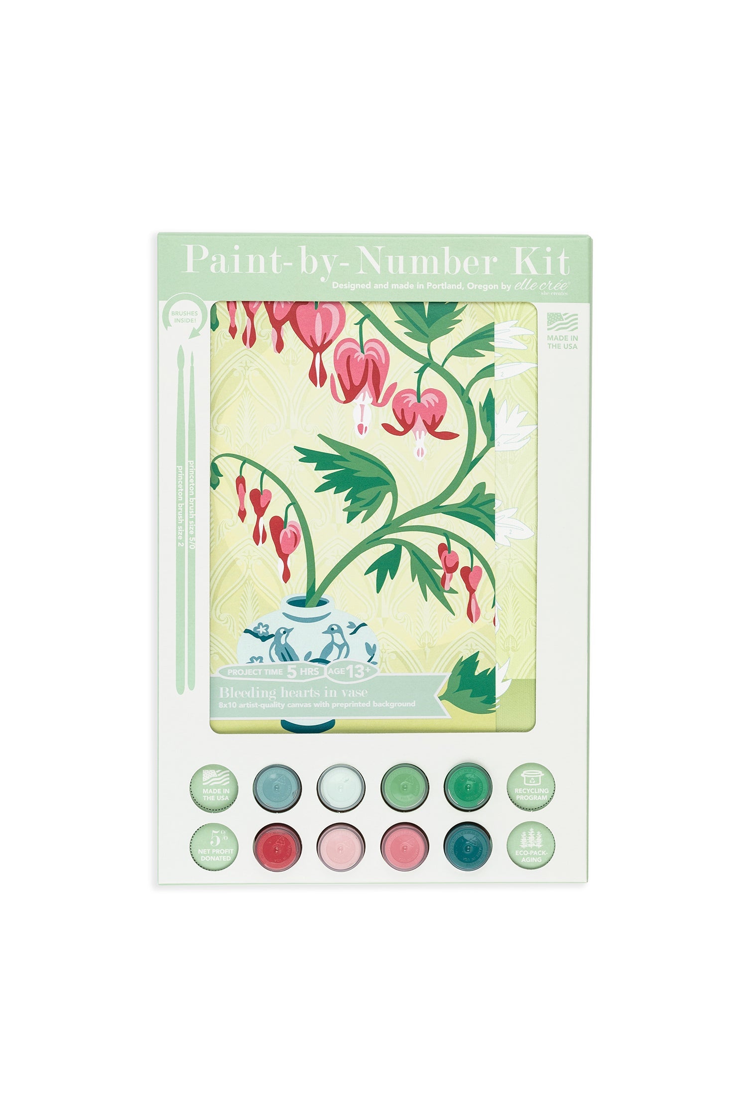 Elle Crée Bleeding Hearts in Vase | 8x10 paint-by-number kit | Heirloom Boulevard