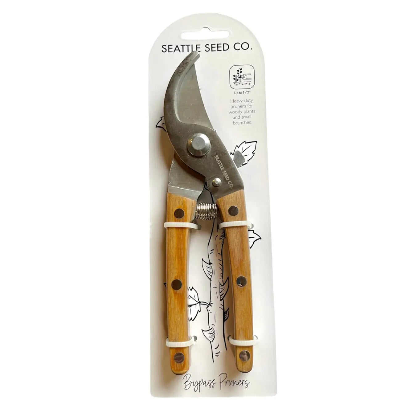 Seattle Seed Company Wood Handled Spring-Loaded Bypass Pruners Home Garden Tool | Heirloom Boulevard