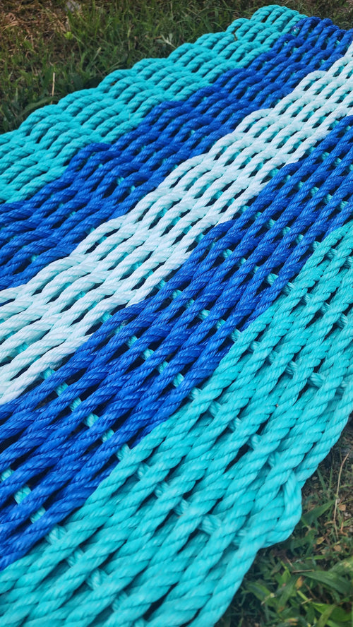 5 Stripe Lobster Rope Mat Teal, Blue and Seafoam | Heirloom Boulevard