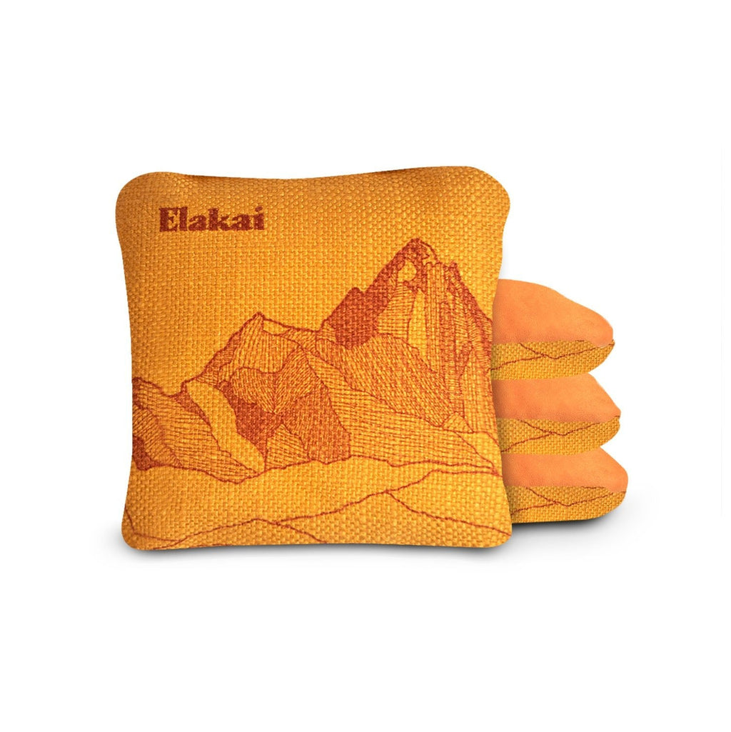 Elakai 6-in Dual-Sided Cornhole Bags | Mt. Elakai Design Collection Marigold Yellow | Heirloom Boulevard