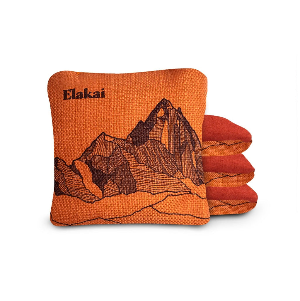 Elakai 6-in Dual-Sided Cornhole Bags | Mt. Elakai Design Collection Orange Horizon | Heirloom Boulevard