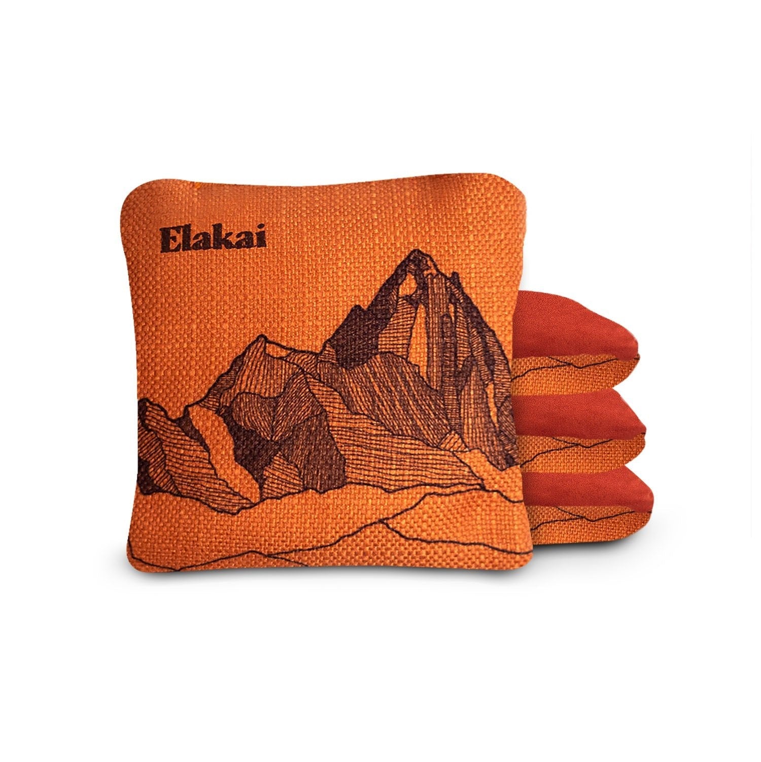 Elakai 6-in Dual-Sided Cornhole Bags | Mt. Elakai Design Collection Orange Horizon | Heirloom Boulevard