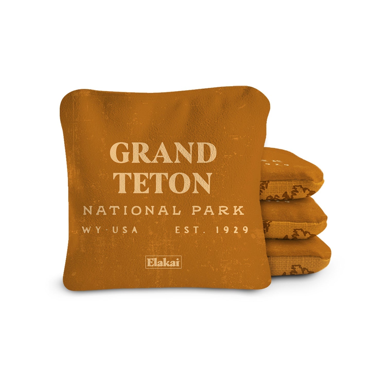 Elakai 6-in Dual-Sided Cornhole Bags | National Parks Collection Grand Teton Sienna | Heirloom Boulevard