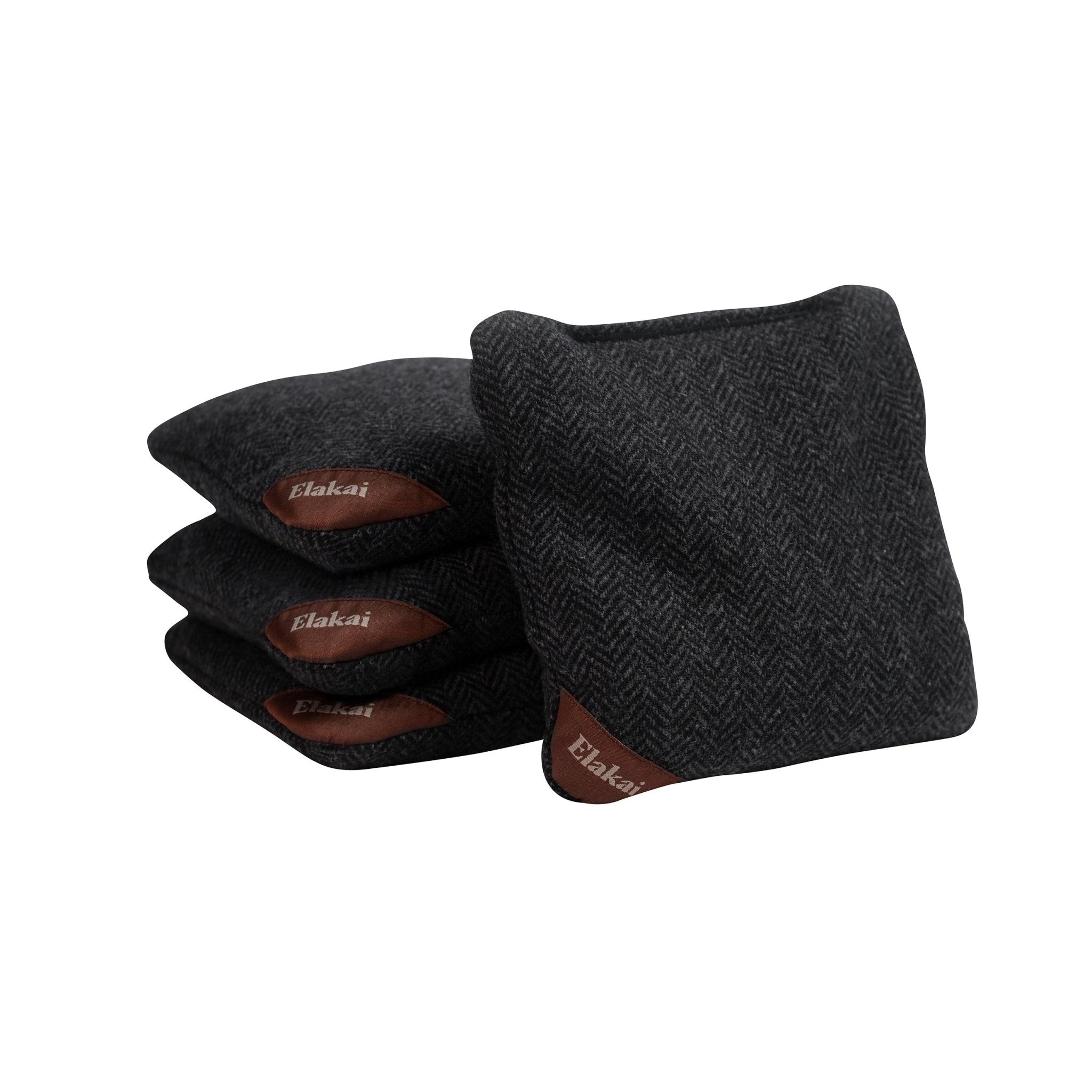 Elakai 6-in Herringbone Cornhole Bags | Premium All-Weather Collection Black | Heirloom Boulevard
