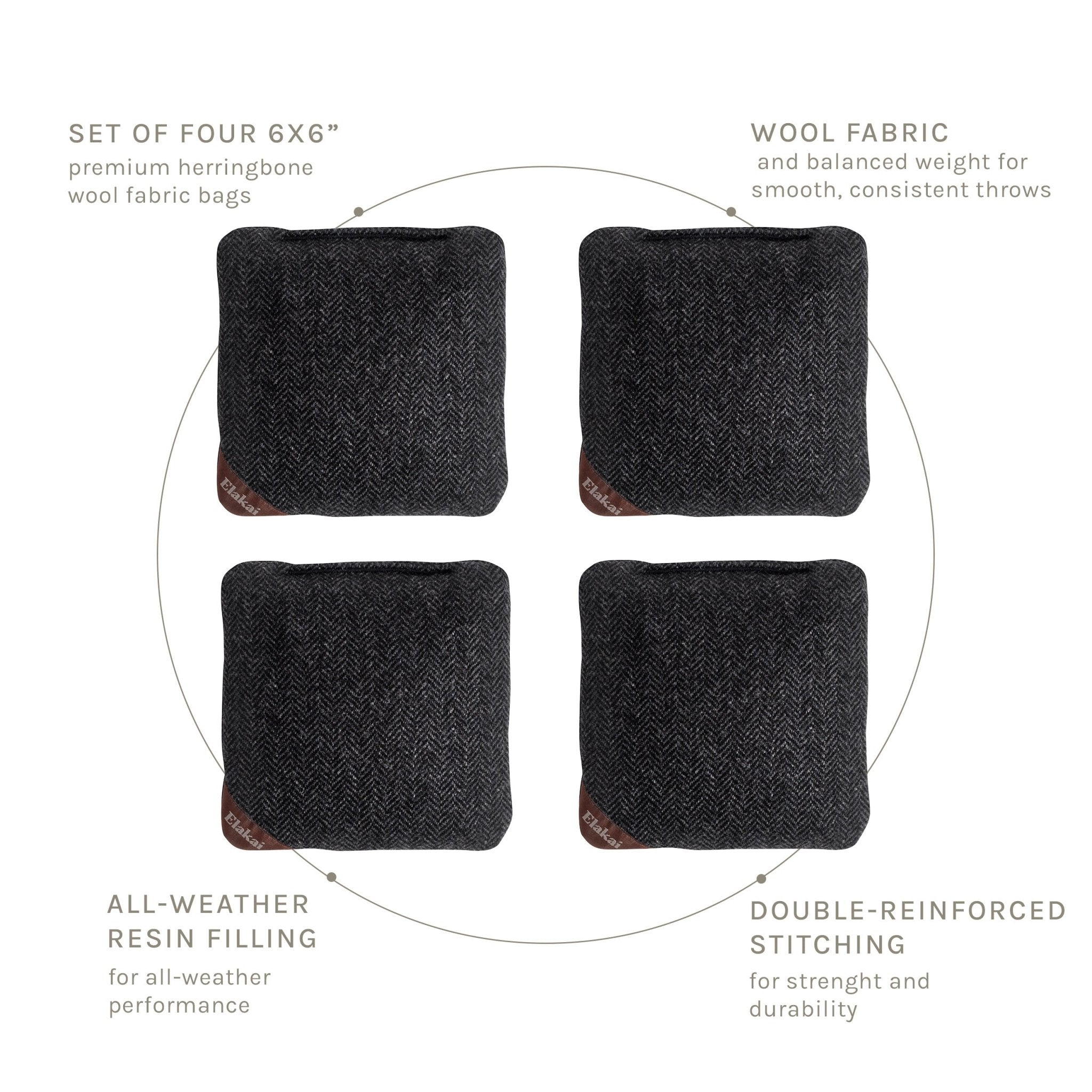 Elakai 6-in Herringbone Cornhole Bags | Premium All-Weather Collection | Heirloom Boulevard