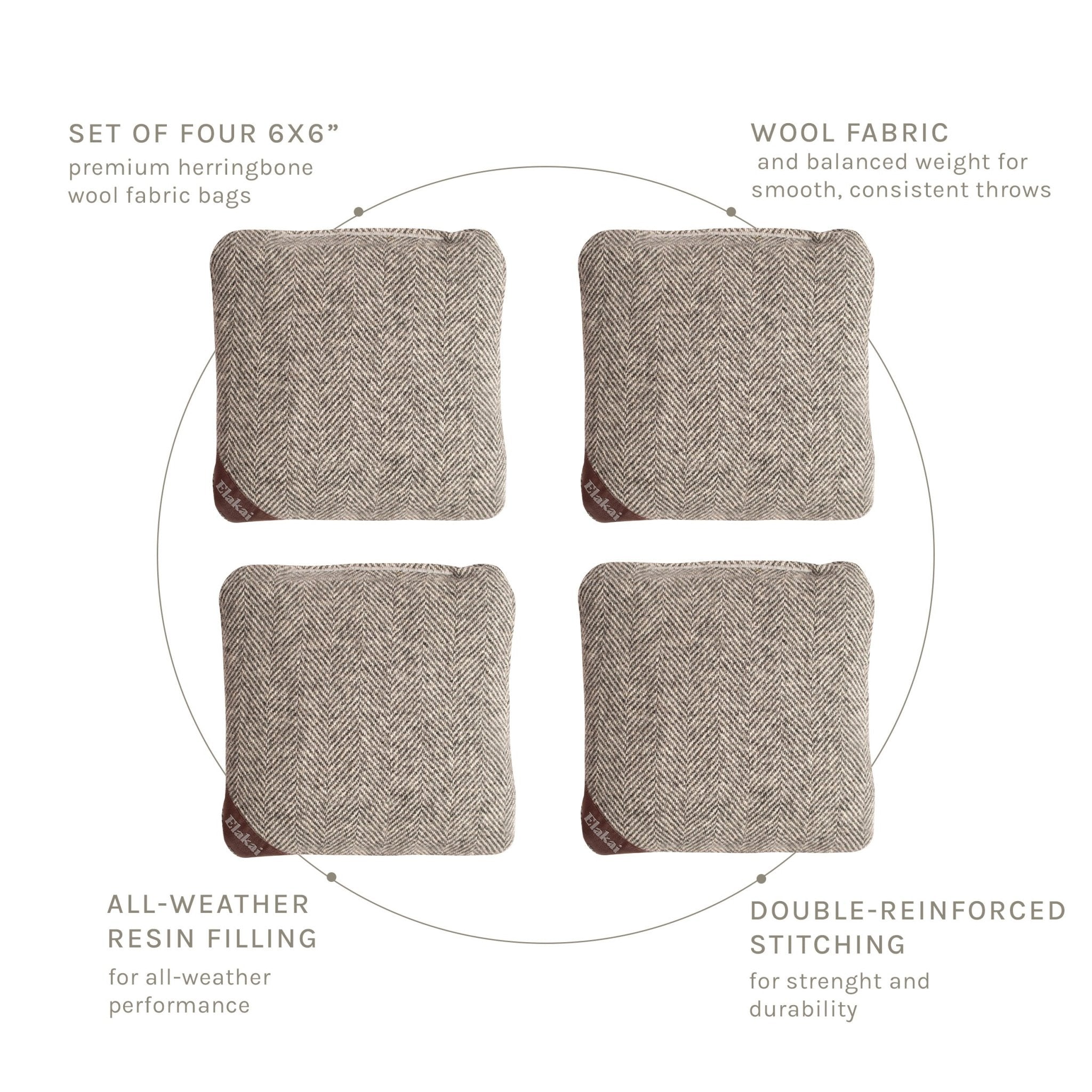 Elakai 6-in Herringbone Cornhole Bags | Premium All-Weather Collection | Heirloom Boulevard