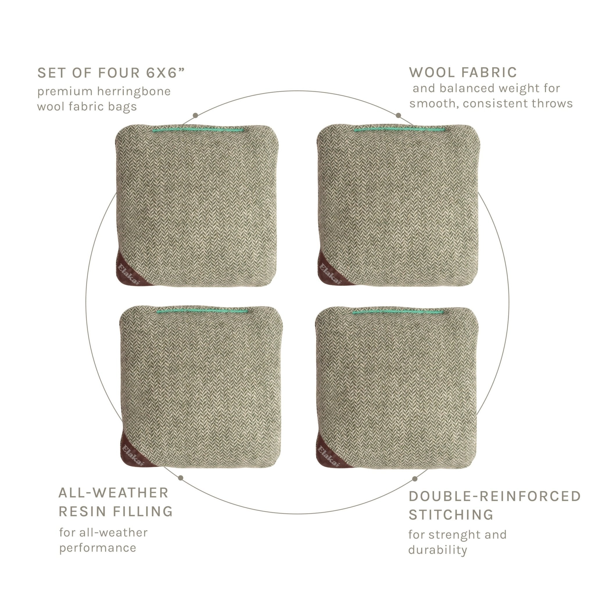 Elakai 6-in Herringbone Cornhole Bags | Premium All-Weather Collection | Heirloom Boulevard