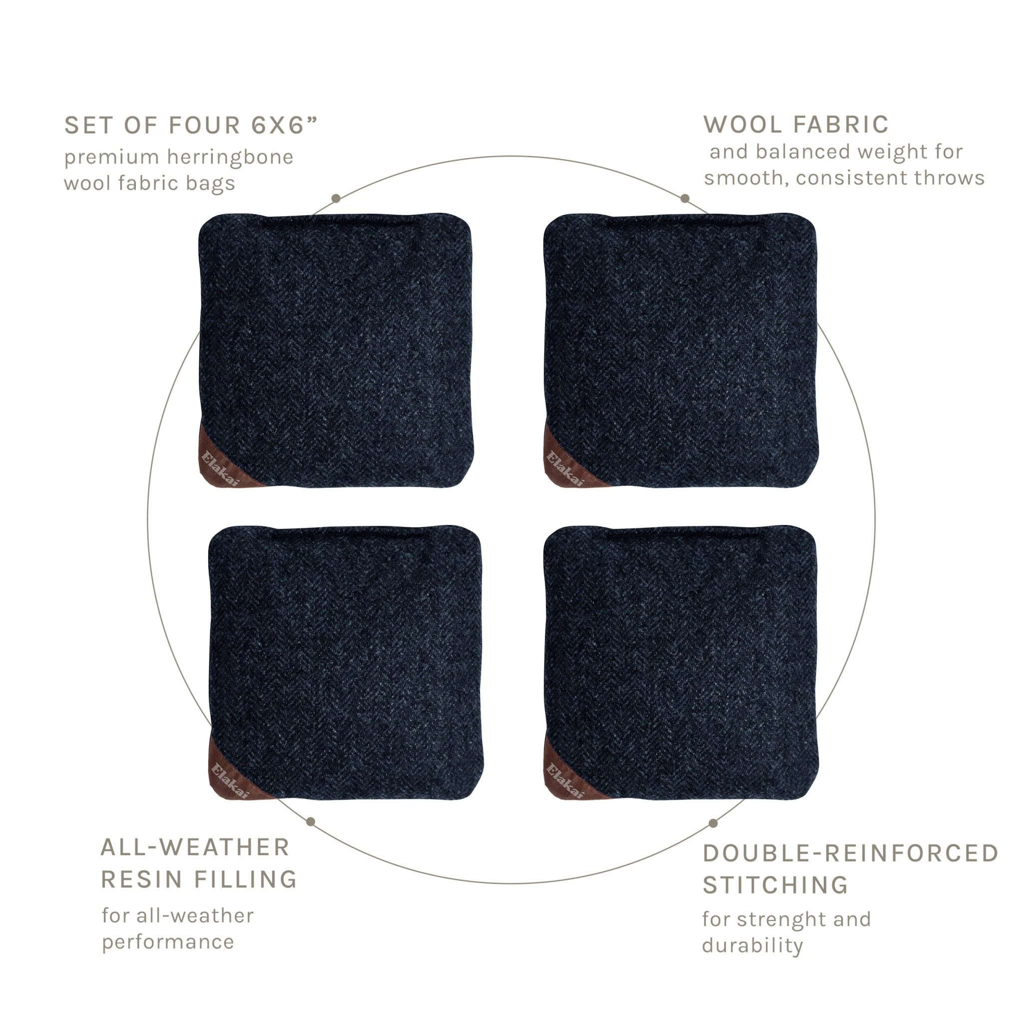 Elakai 6-in Herringbone Cornhole Bags | Premium All-Weather Collection | Heirloom Boulevard