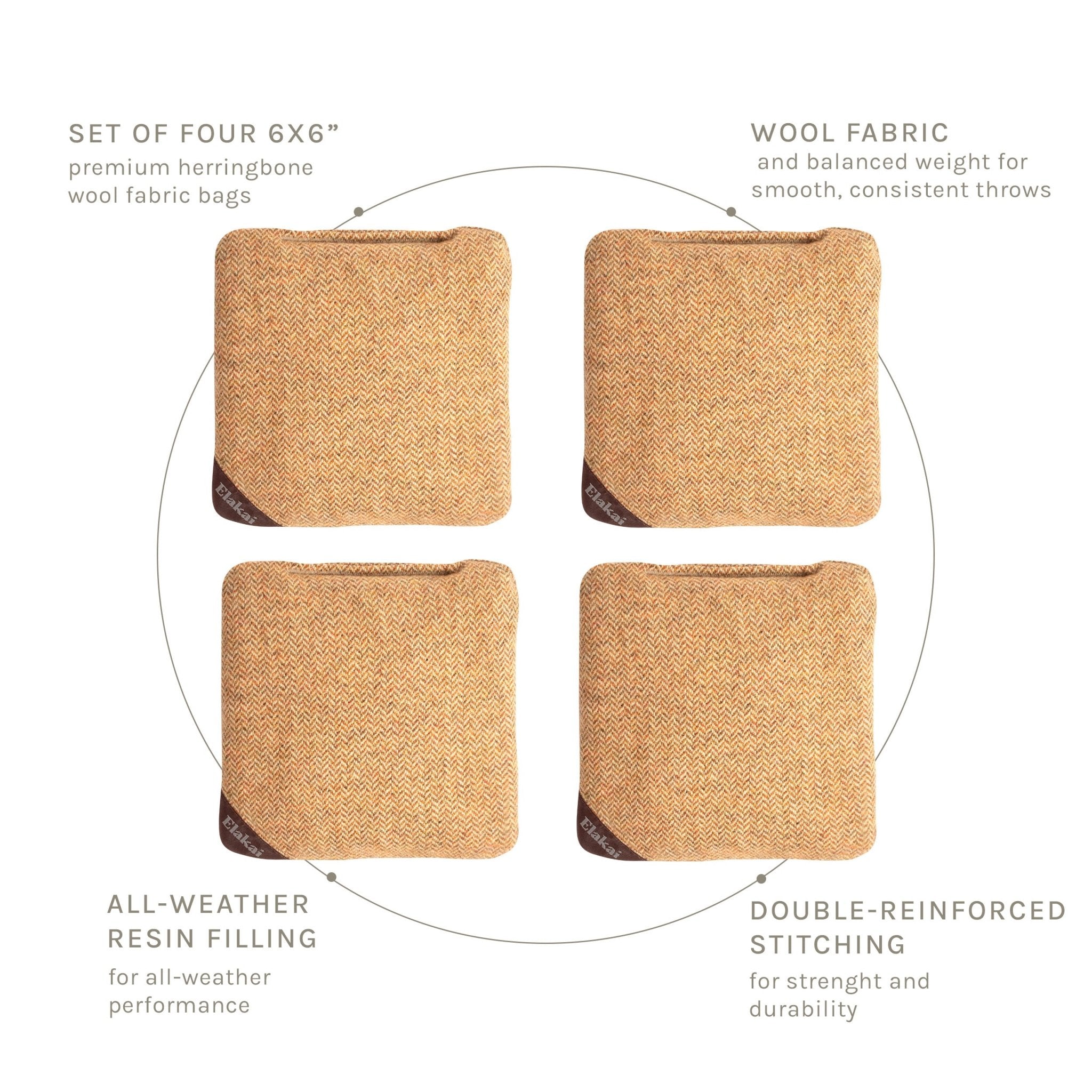 Elakai 6-in Herringbone Cornhole Bags | Premium All-Weather Collection | Heirloom Boulevard