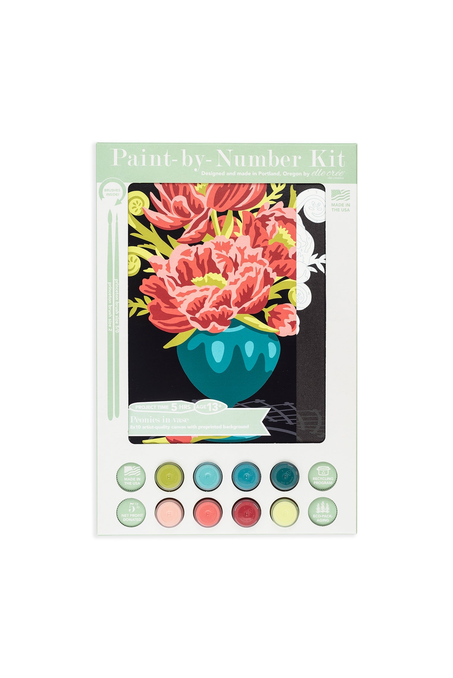 Elle Crée Peonies in Vase | 8x10 paint-by-number kit | Heirloom Boulevard