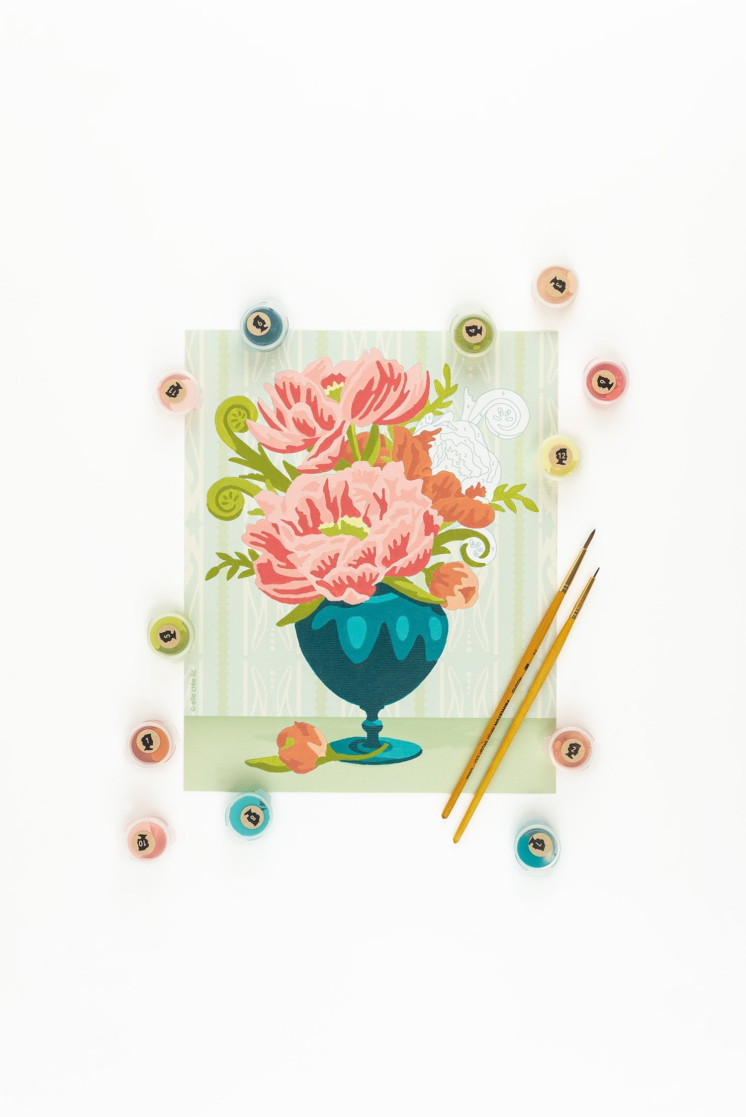 Elle Crée Peonies in Vase (wallpaper background) | 8x10 paint-by-number kit | Heirloom Boulevard