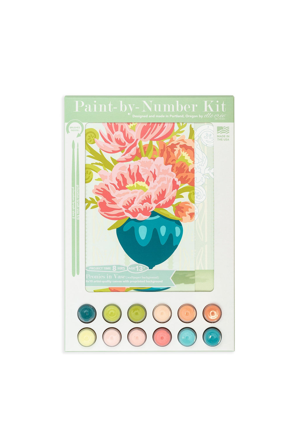 Elle Crée Peonies in Vase (wallpaper background) | 8x10 paint-by-number kit | Heirloom Boulevard