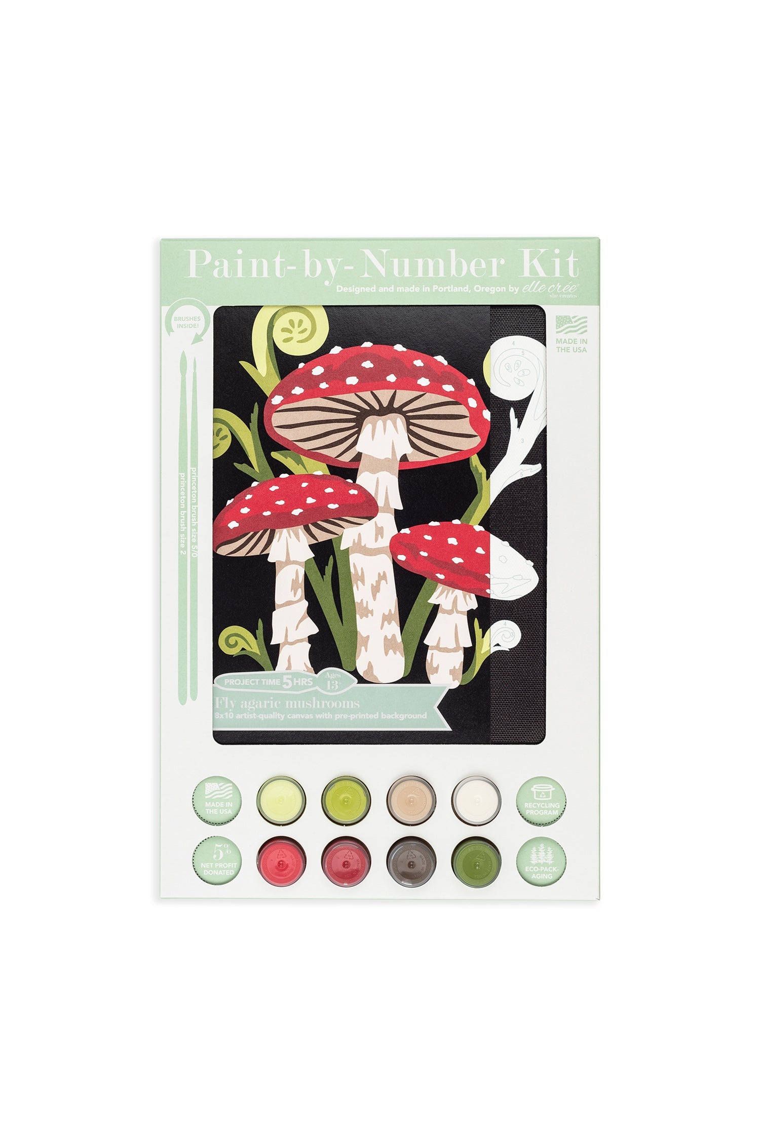Elle Crée Fly Agaric Mushrooms | 8x10 paint-by-number kit | Heirloom Boulevard
