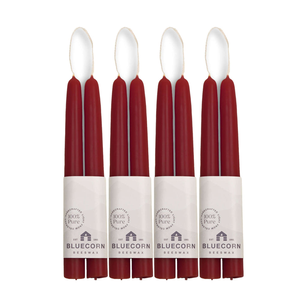 Hand-Dipped Beeswax Taper Candles - Bulk 4-Pair Bundle 8" Burgundy | Heirloom Boulevard