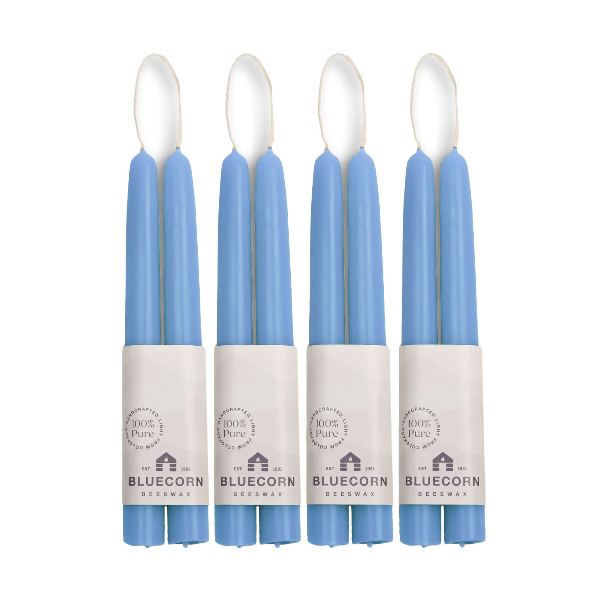 Hand-Dipped Beeswax Taper Candles - Bulk 4-Pair Bundle 8" Sky Blue | Heirloom Boulevard