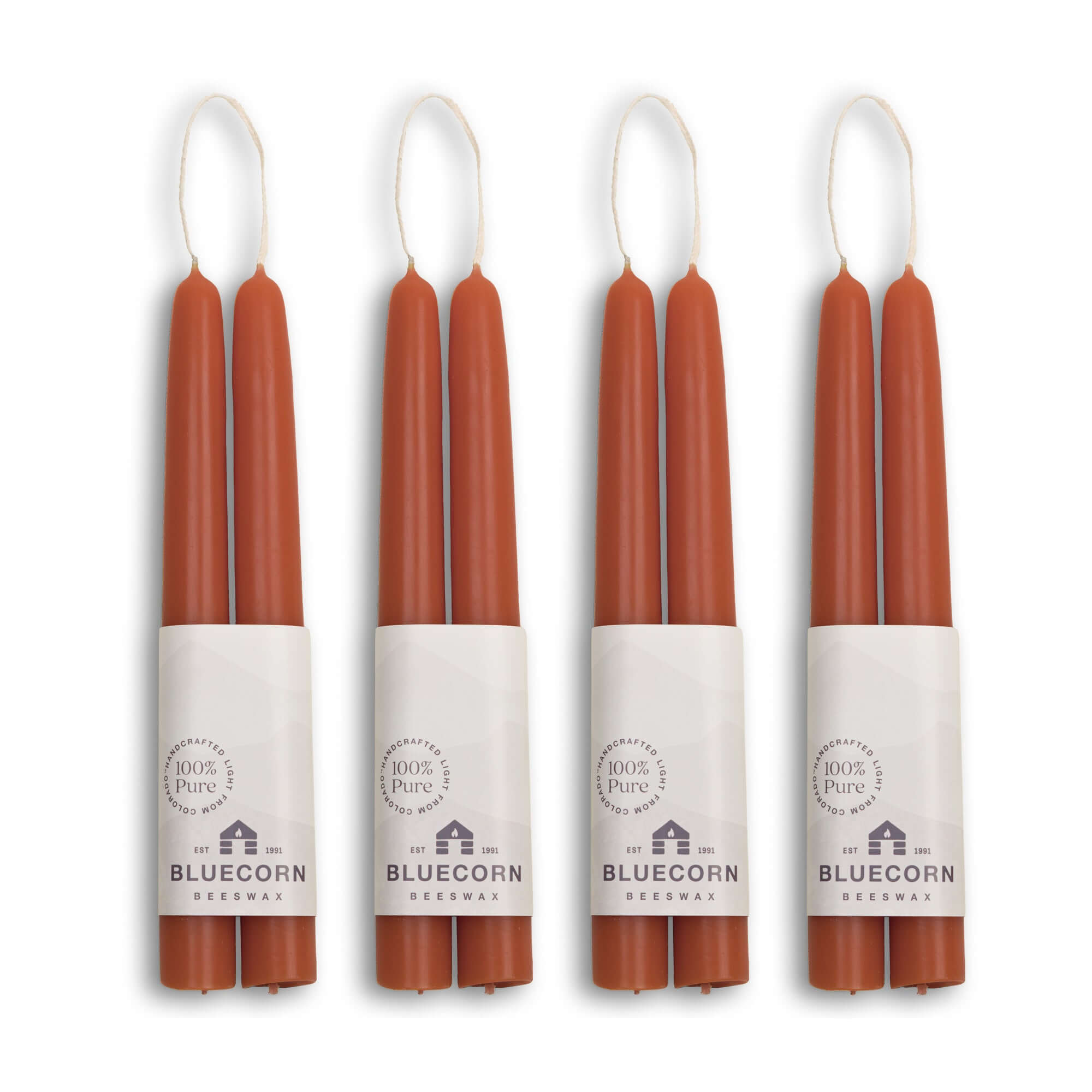 Hand-Dipped Beeswax Taper Candles - Bulk 4-Pair Bundle 8" Terracotta | Heirloom Boulevard
