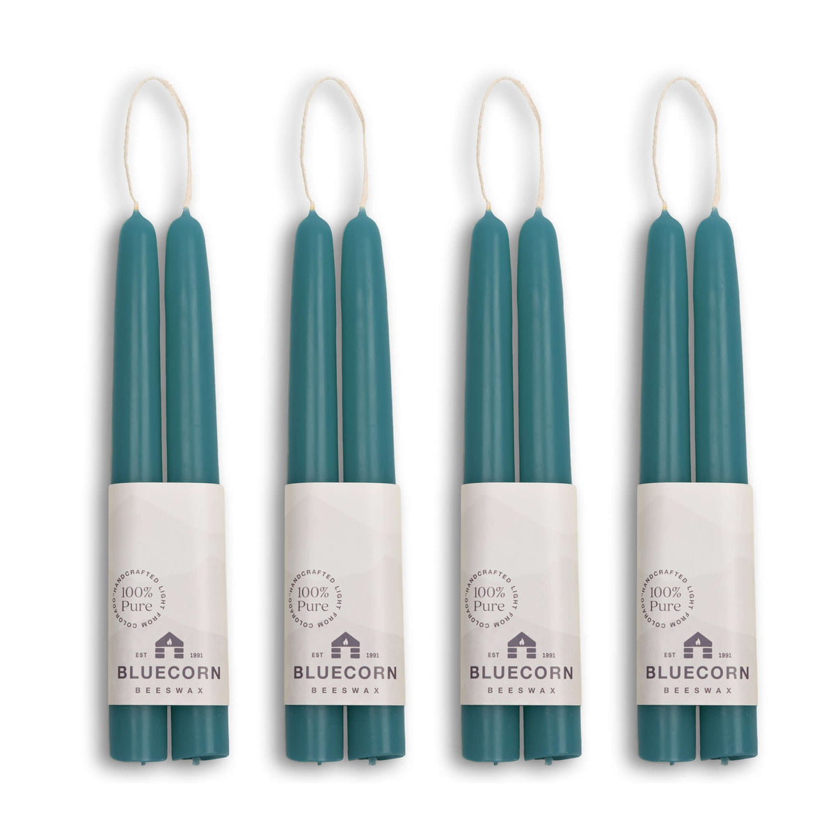 Hand-Dipped Beeswax Taper Candles - Bulk 4-Pair Bundle 8" Teal | Heirloom Boulevard