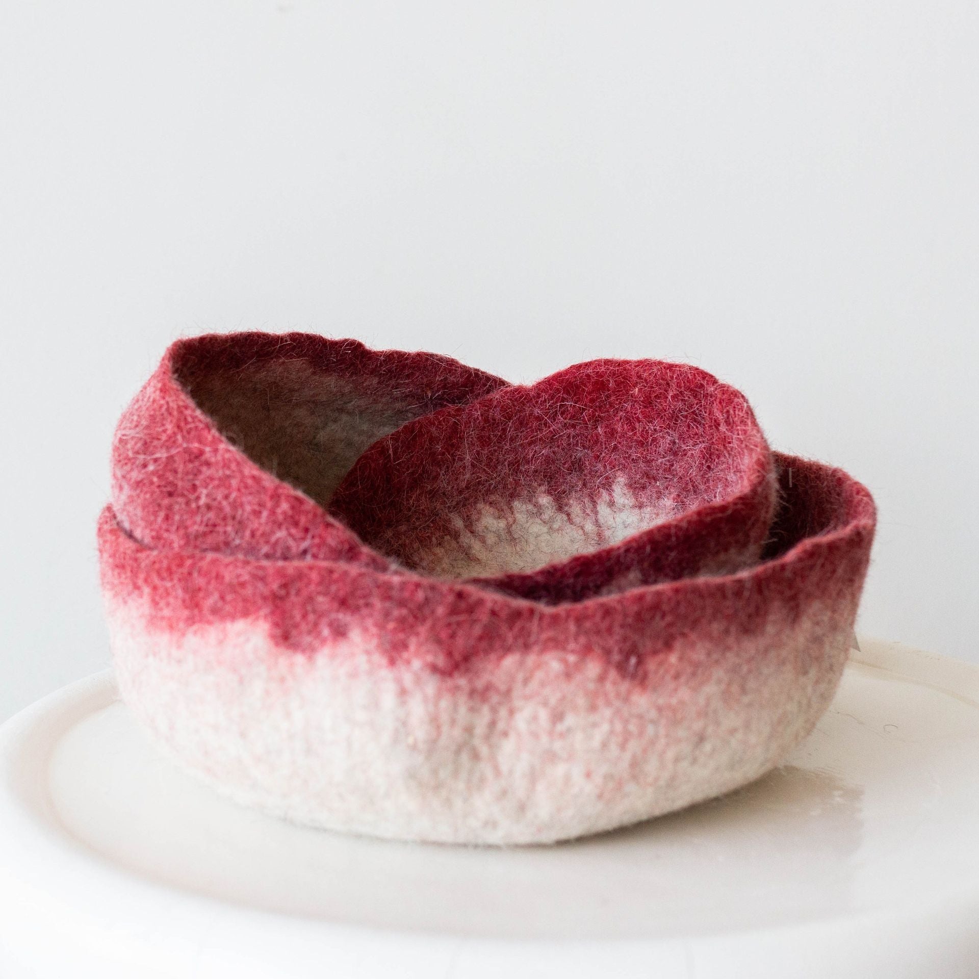 Berry Red Decorative Wool Nesting Bowls