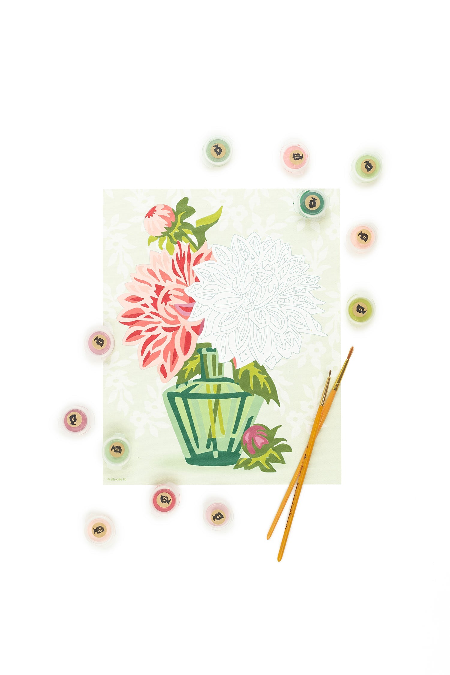 Elle Crée Dahlias in Vase | 8x10 paint-by-number kit | Heirloom Boulevard