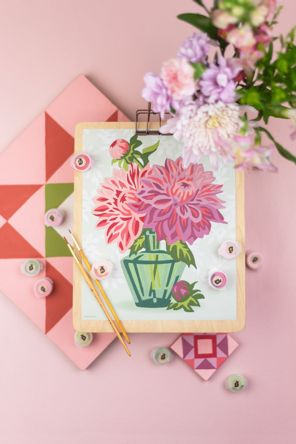 Elle Crée Dahlias in Vase | 8x10 paint-by-number kit | Heirloom Boulevard
