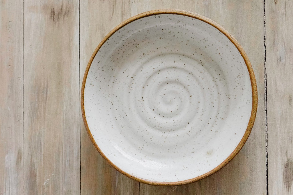 KJ Pottery Pasta Bowl Speckled White Raw Rim | Heirloom Boulevard
