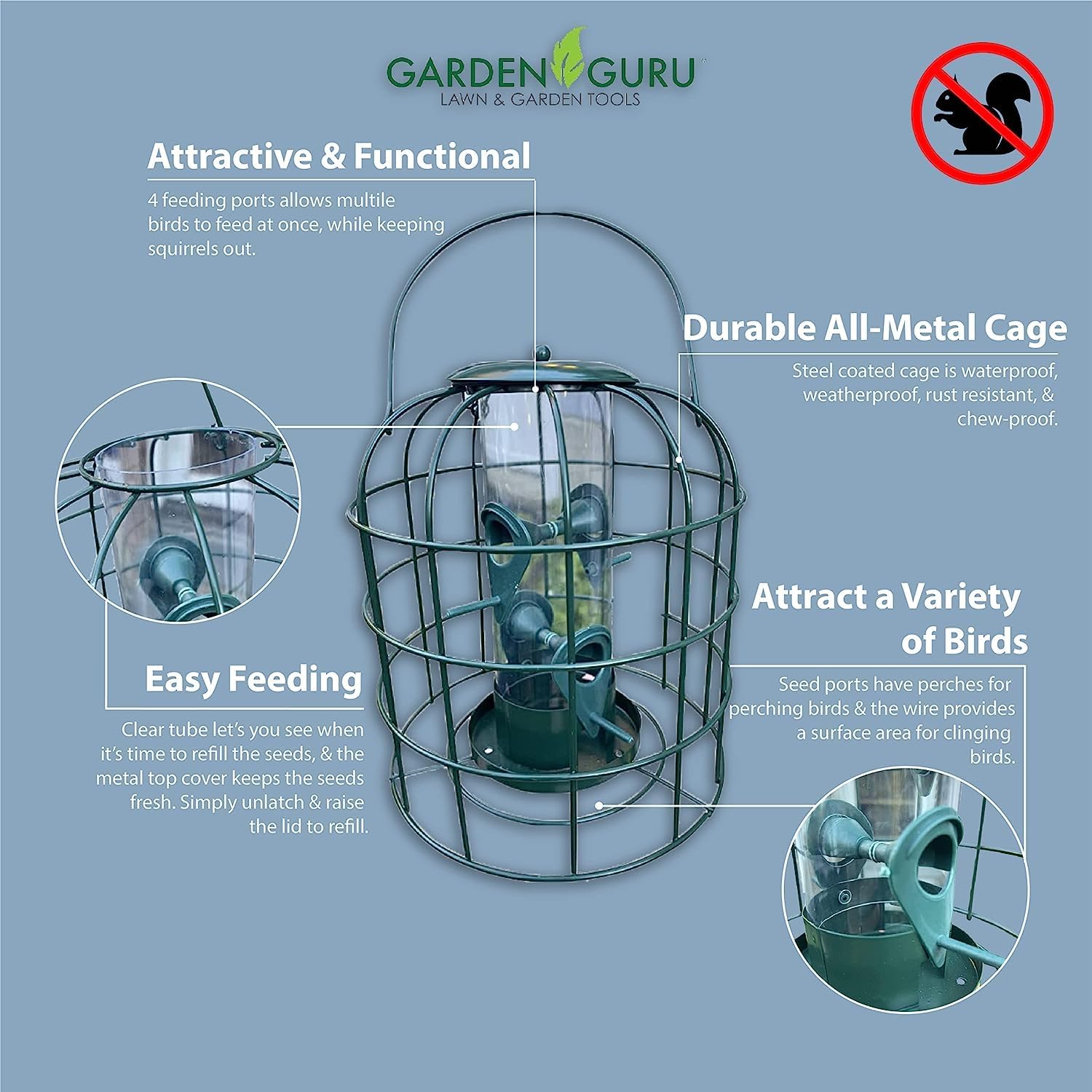 Garden Guru Squirrel Resistant Tube Bird Feeder | Heirloom Boulevard