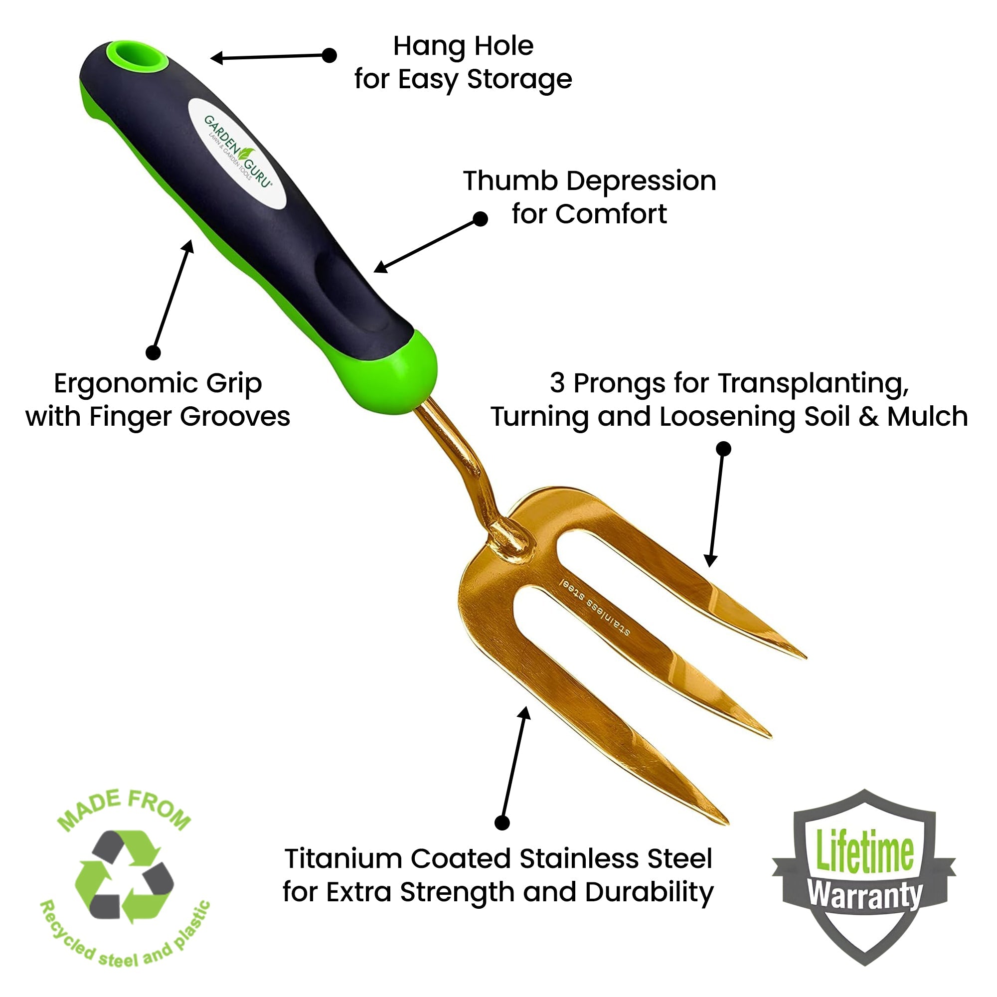 Garden Guru Titanium Garden Tool Set - Includes Hand Trowel Transplanter Cultivator | Heirloom Boulevard