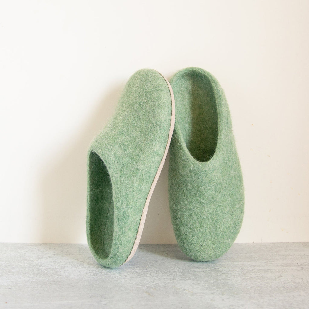 Eucalyptus Green | Luxury Organic Merino Wool Slippers Fuzzy Cove | Heirloom Boulevard