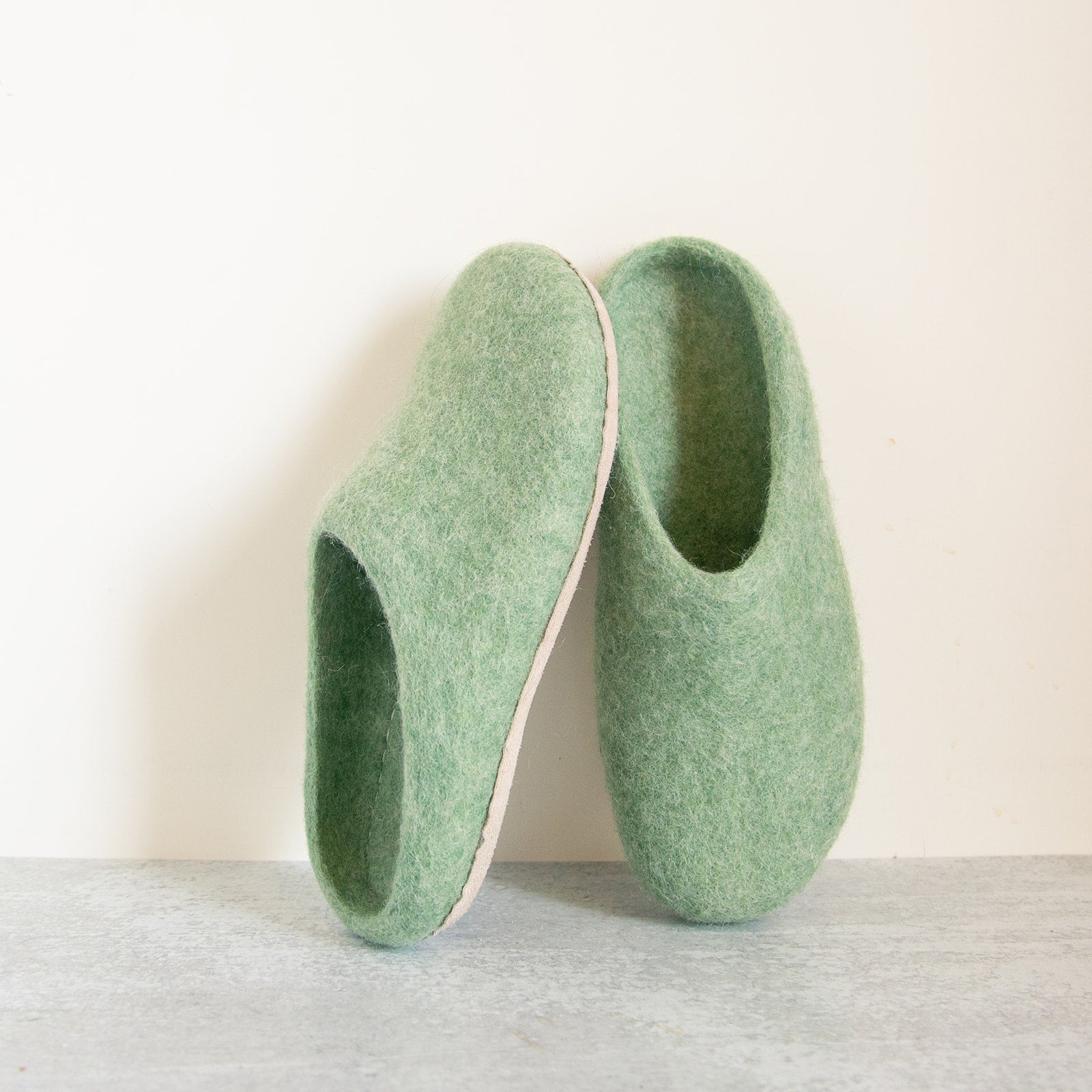 Eucalyptus Green | Luxury Organic Merino Wool Slippers Fuzzy Cove | Heirloom Boulevard