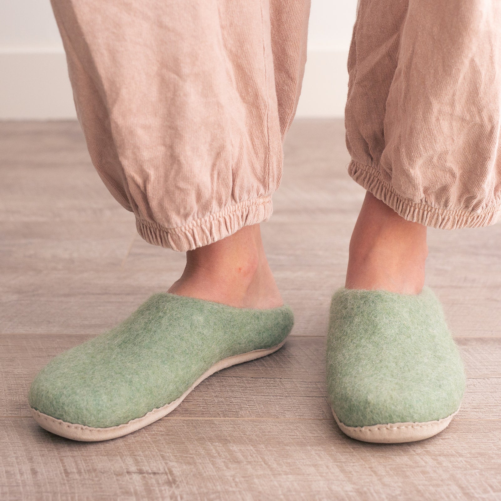 Eucalyptus Green | Luxury Organic Merino Wool Slippers Fuzzy Cove | Heirloom Boulevard