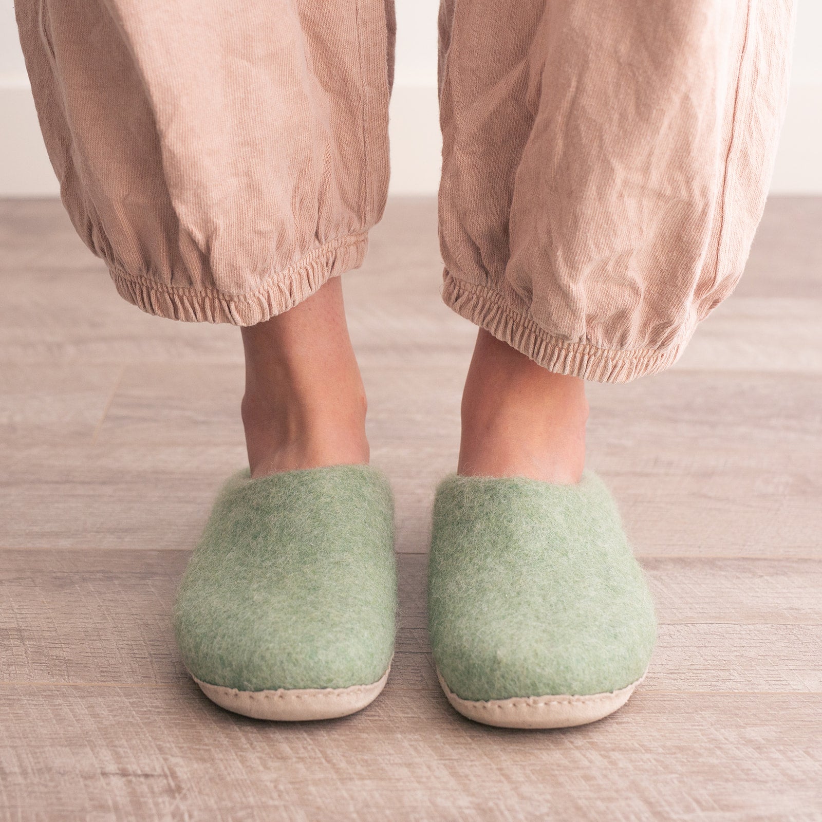 Eucalyptus Green | Luxury Organic Merino Wool Slippers Fuzzy Cove | Heirloom Boulevard