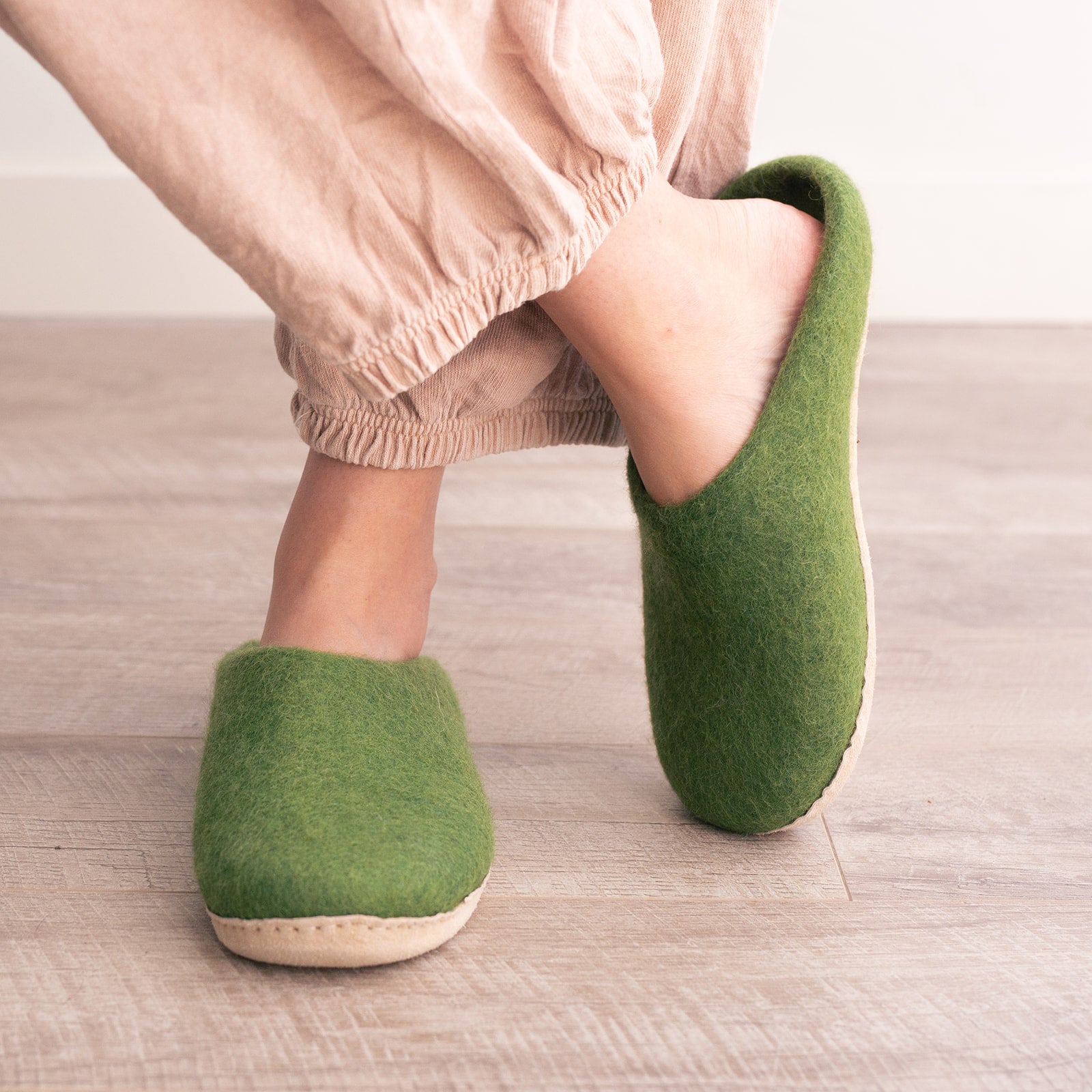 Forest Green | Luxury Organic Merino Wool Slippers Fuzzy Cove | Heirloom Boulevard