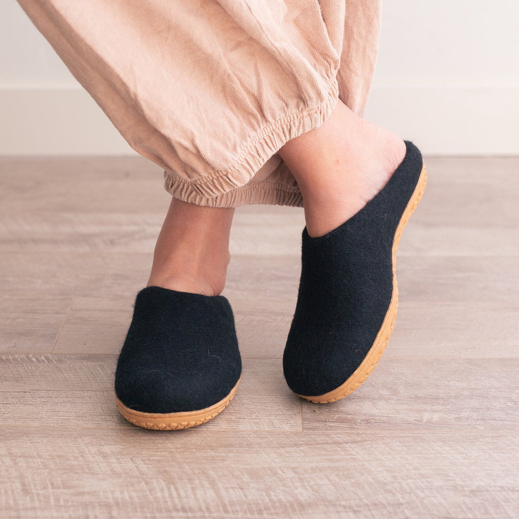 Night Black | Luxury Organic Merino Wool Slippers Fuzzy Cove | Heirloom Boulevard