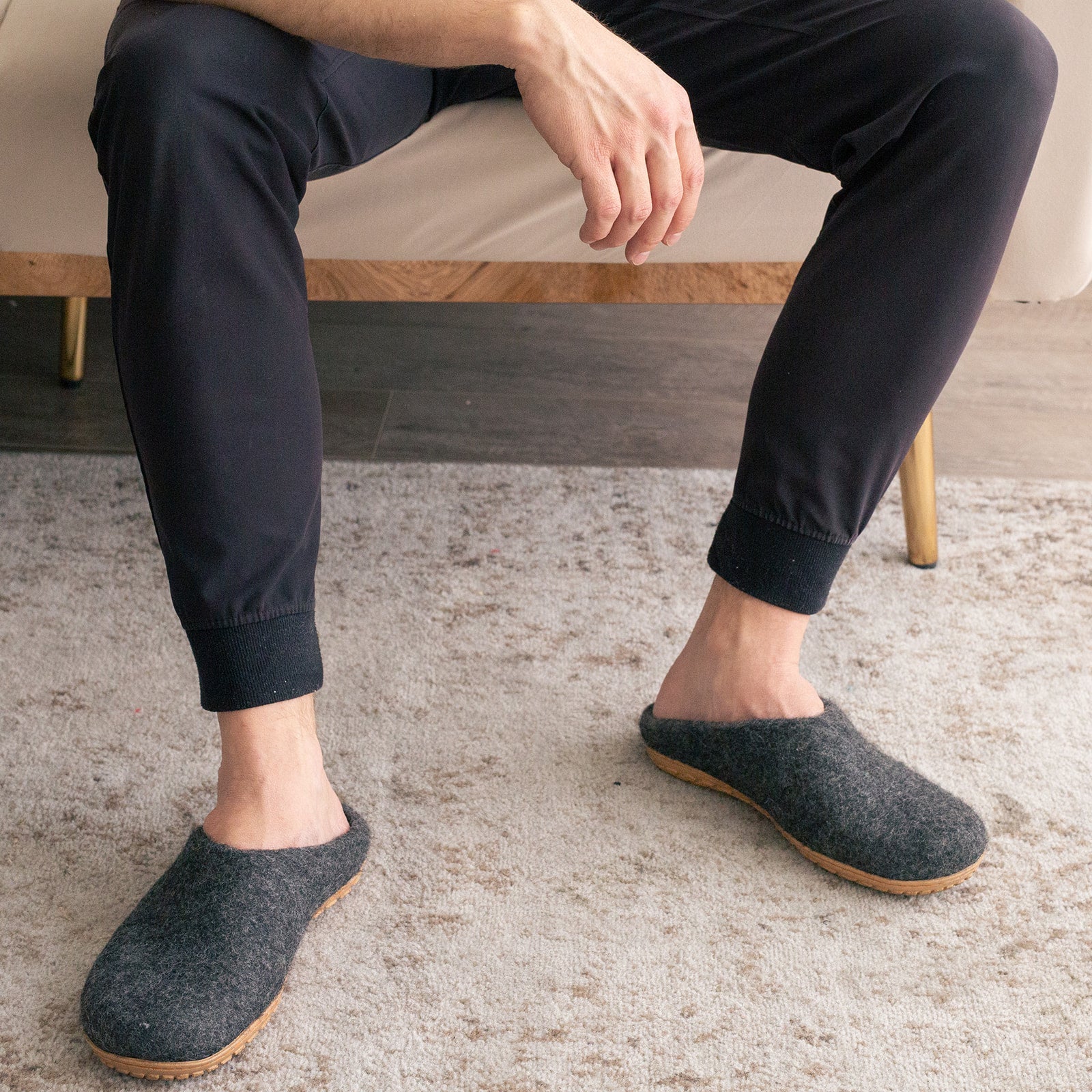 Stone Gray | Mens Organic Merino Wool Slippers Fuzzy Cove | Heirloom Boulevard