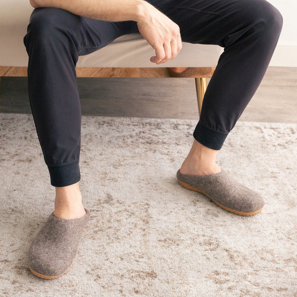 Earth Brown | Mens Organic Merino Wool Slippers Fuzzy Cove | Heirloom Boulevard