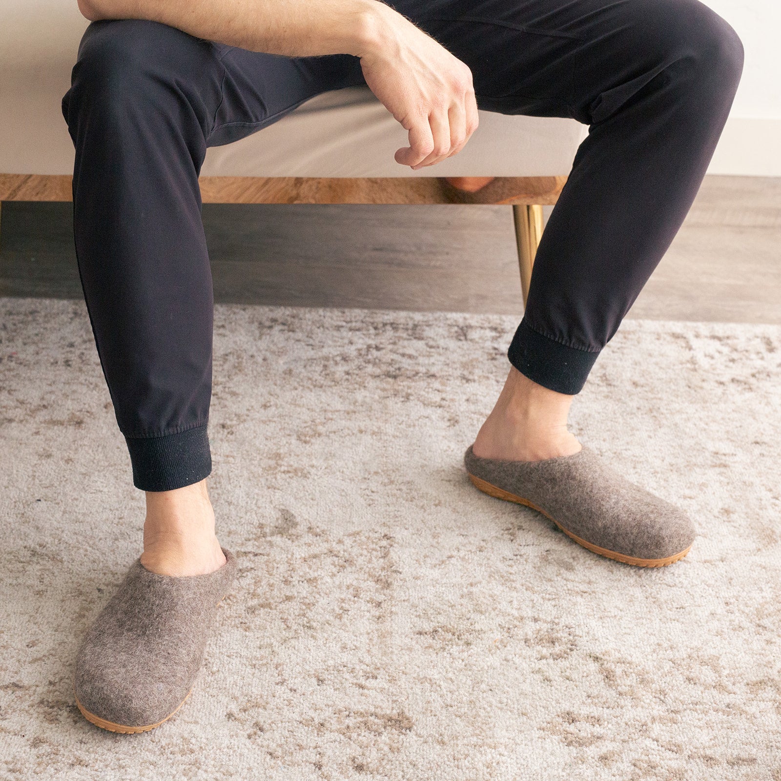 Earth Brown | Mens Organic Merino Wool Slippers Fuzzy Cove | Heirloom Boulevard