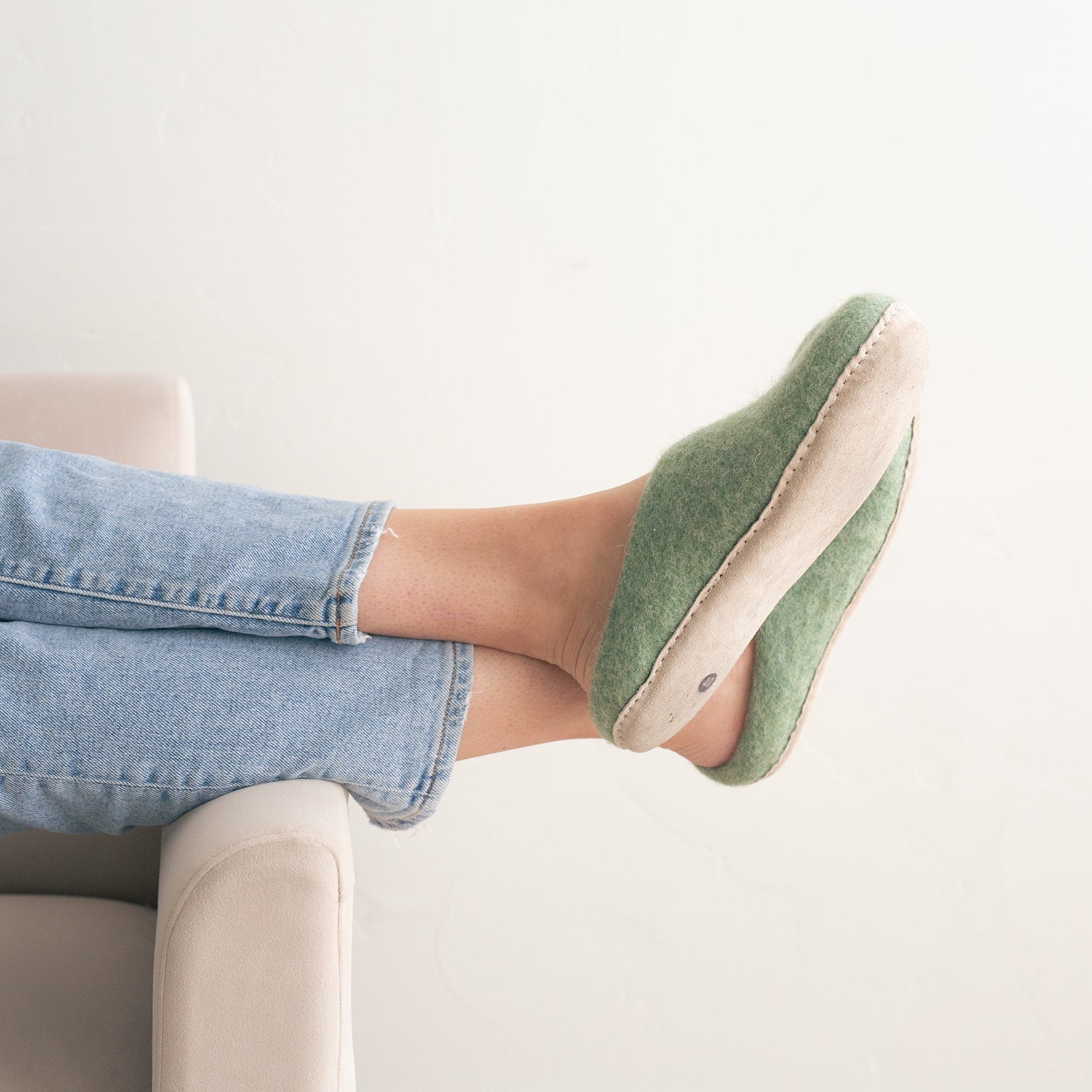 Eucalyptus Green | Luxury Organic Merino Wool Slippers Fuzzy Cove | Heirloom Boulevard