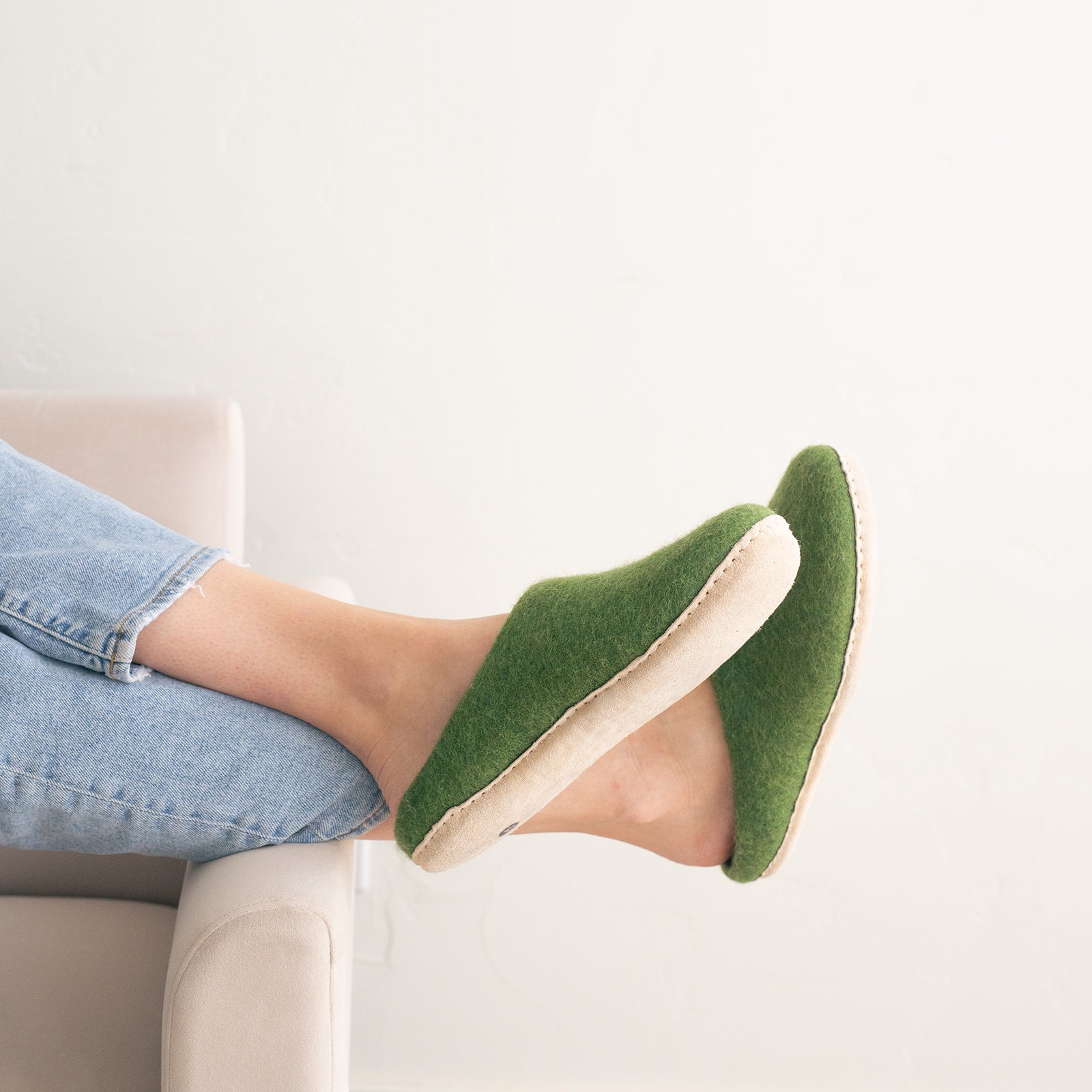 Forest Green | Luxury Organic Merino Wool Slippers Fuzzy Cove | Heirloom Boulevard
