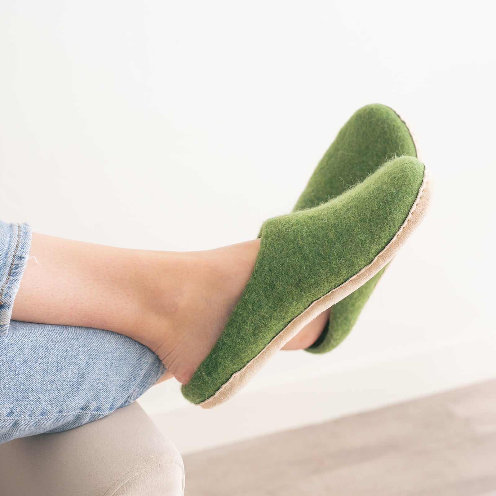 Forest Green | Luxury Organic Merino Wool Slippers Fuzzy Cove | Heirloom Boulevard