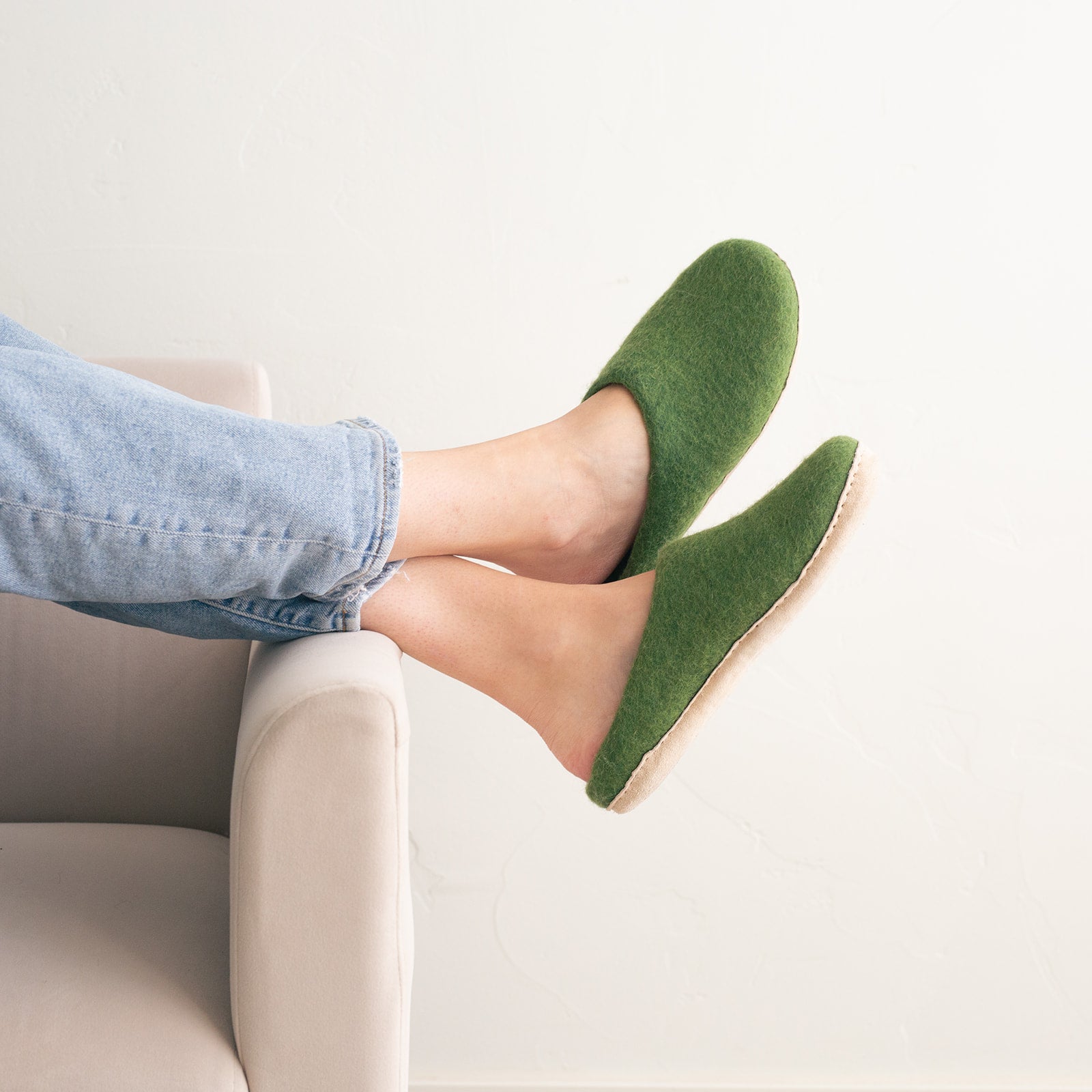 Forest Green | Luxury Organic Merino Wool Slippers Fuzzy Cove | Heirloom Boulevard