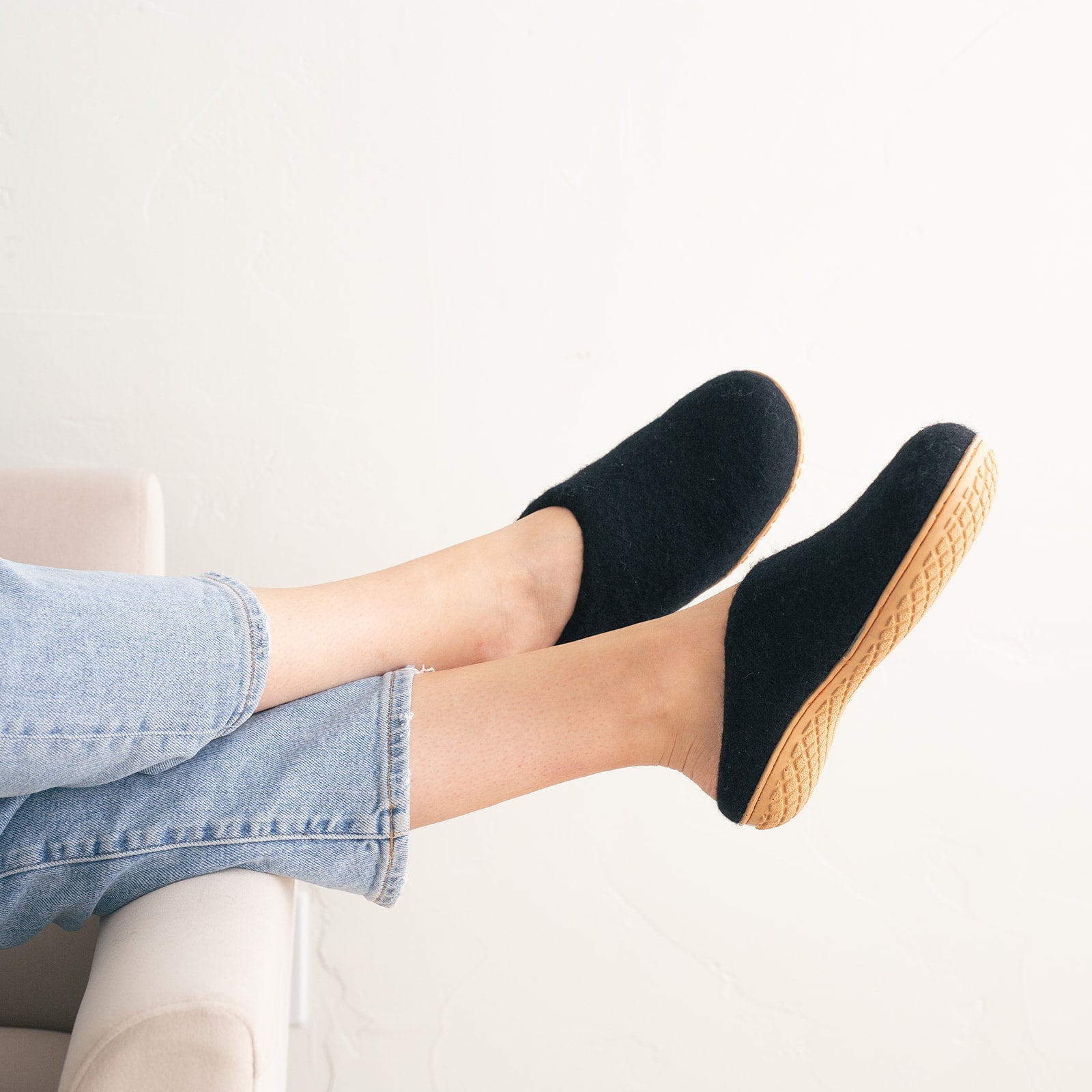 Night Black | Luxury Organic Merino Wool Slippers Fuzzy Cove | Heirloom Boulevard