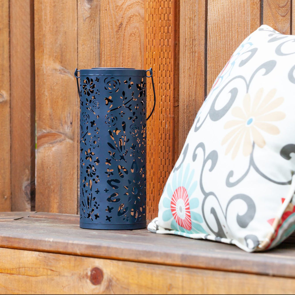 Allsop Bloom Punched Metal Solar Lantern - Midnight Blue | Heirloom Boulevard