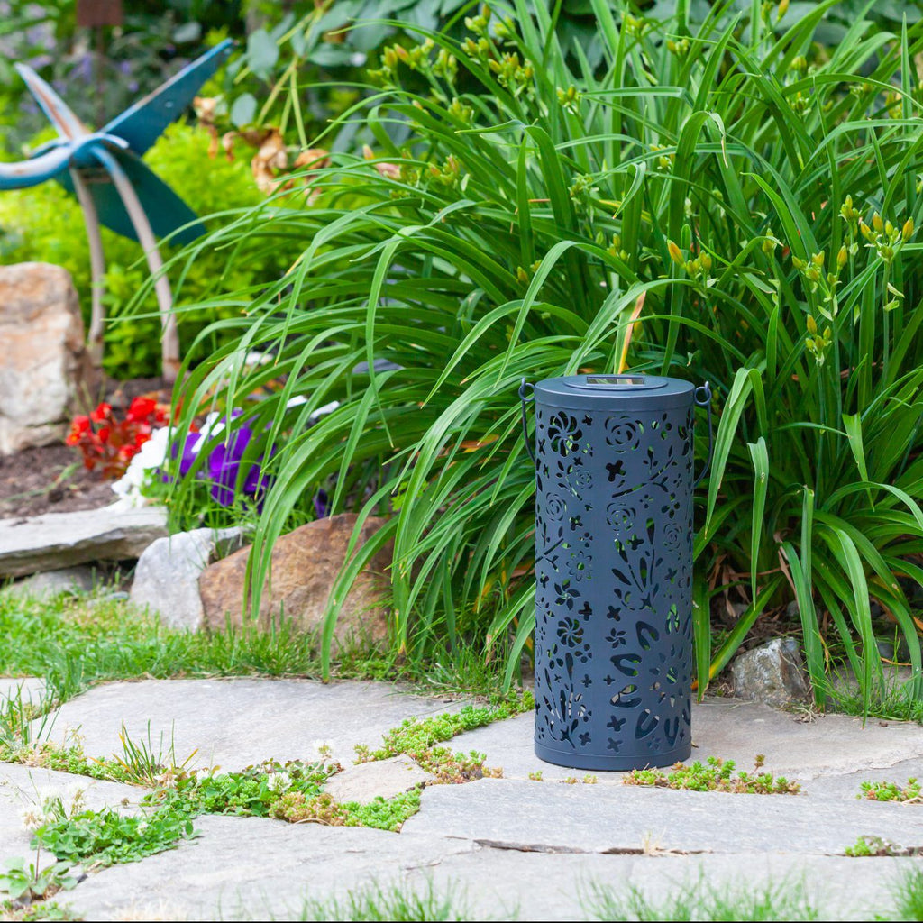 Allsop Bloom Punched Metal Solar Lantern - Midnight Blue | Heirloom Boulevard