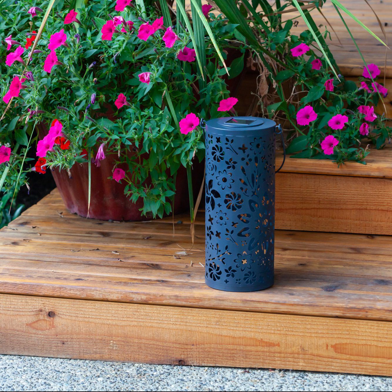 Allsop Bloom Punched Metal Solar Lantern - Midnight Blue | Heirloom Boulevard