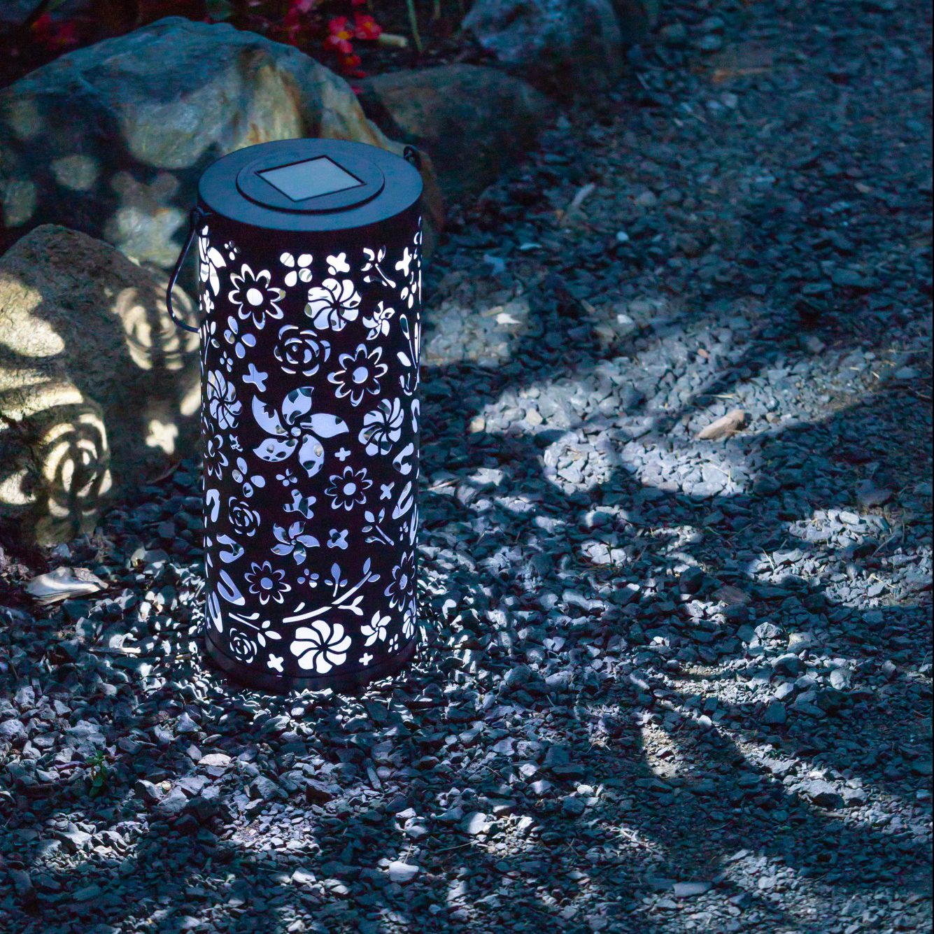 Allsop Bloom Punched Metal Solar Lantern - Midnight Blue | Heirloom Boulevard